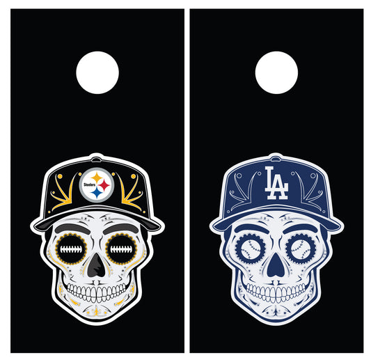 sugar-skull-steelers-dodgers-cornhole-board-wraps